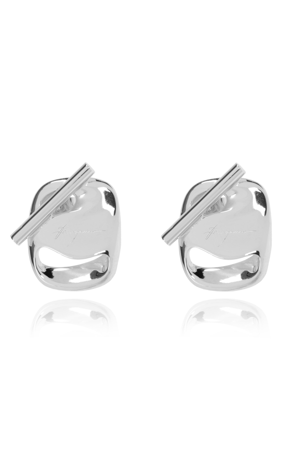 Silver earrings with engraved logo od FERRAGAMO