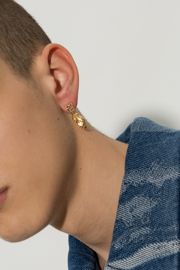 Fendi 48cm Asymmetrical brass earrings