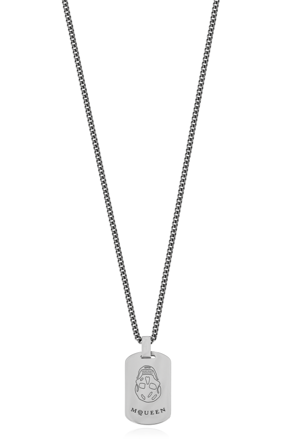 Necklace with a pendant featuring an engraved logo od Alexander McQueen