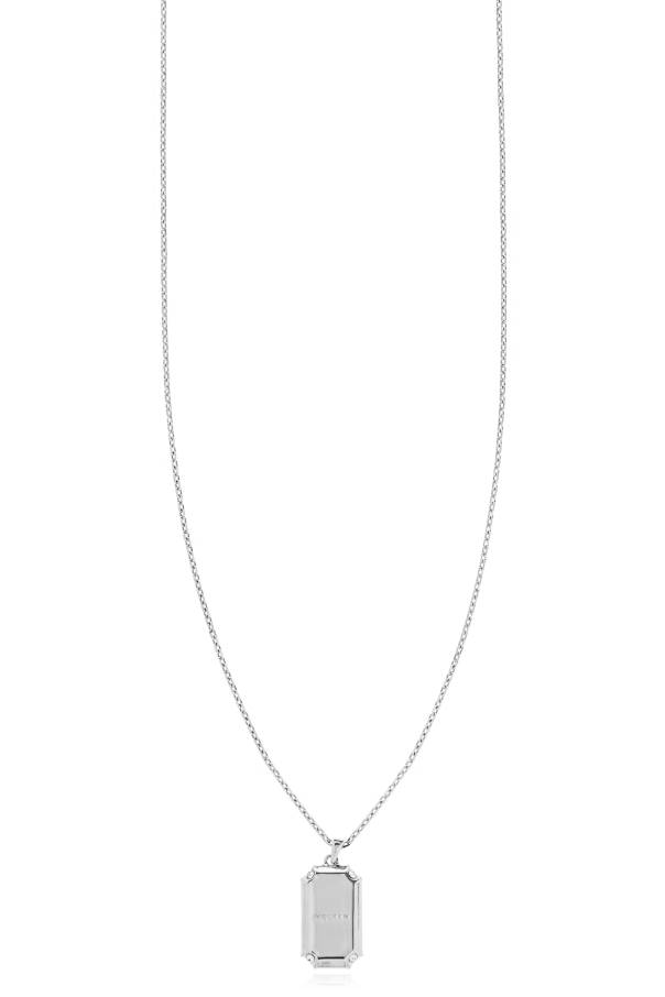 Necklace with a pendant featuring an engraved logo od Alexander McQueen