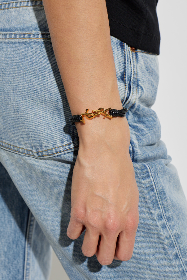 Saint Laurent Pulsera de cuero con logotipo
