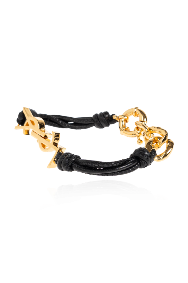 Saint Laurent Pulsera de cuero con logotipo