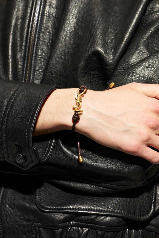 Saint Laurent Pulsera de cuero con logo
