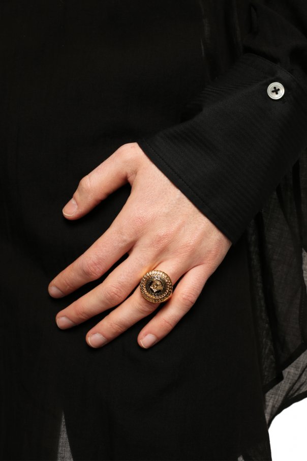 versace gold and black logo ring