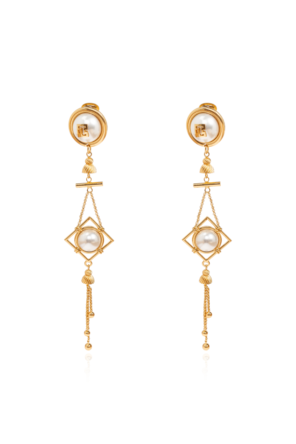 Long earrings with glass pearls od Balmain
