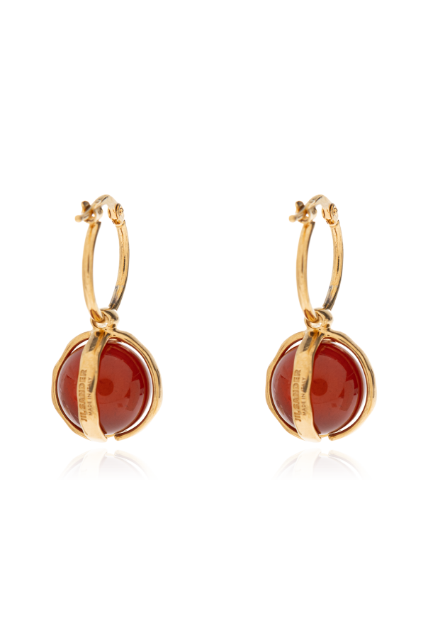 JIL SANDER Brass earrings with stone