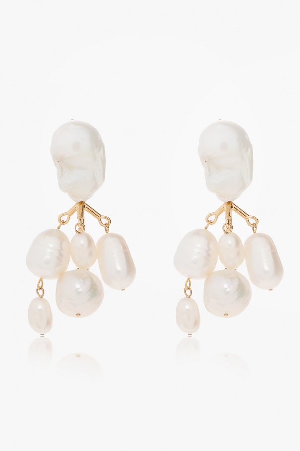 JIL SANDER Brass earrings with pearls