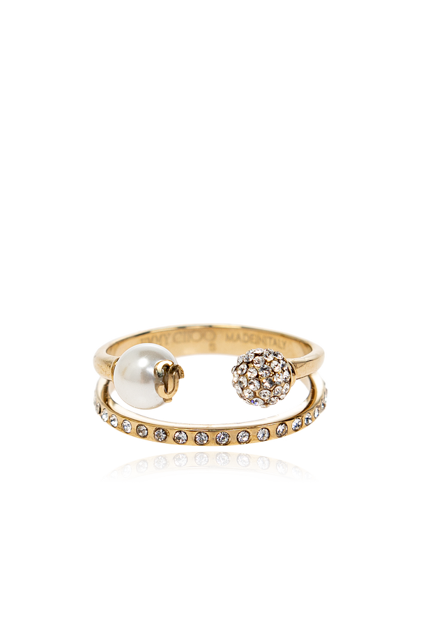Gold-tone brass ring with crystals od Jimmy Choo
