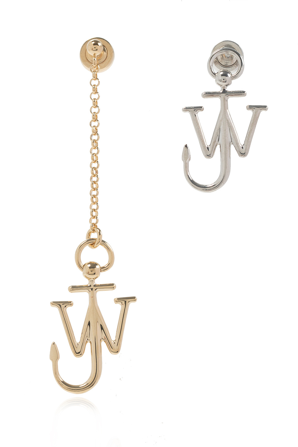 J.W. Anderson Gold and silver-tone brass earrings J.W. Anderson. Decorated with a logo charm. Stud clasp