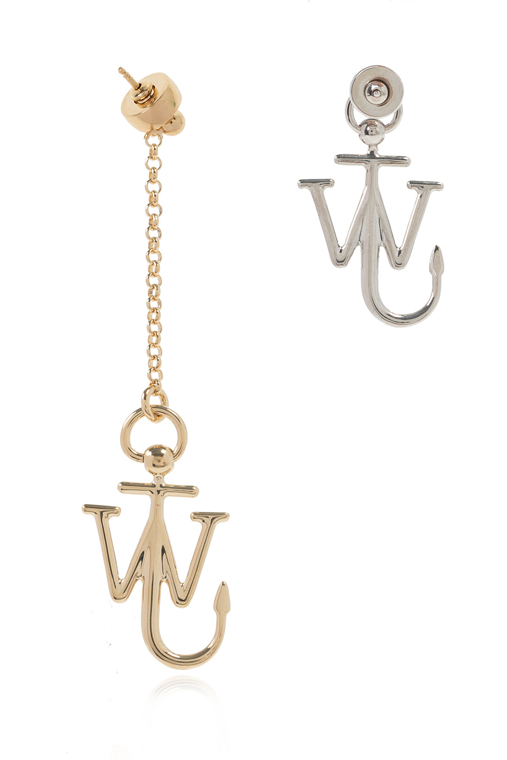 J.W. Anderson Gold and silver-tone brass earrings J.W. Anderson. Decorated with a logo charm. Stud clasp