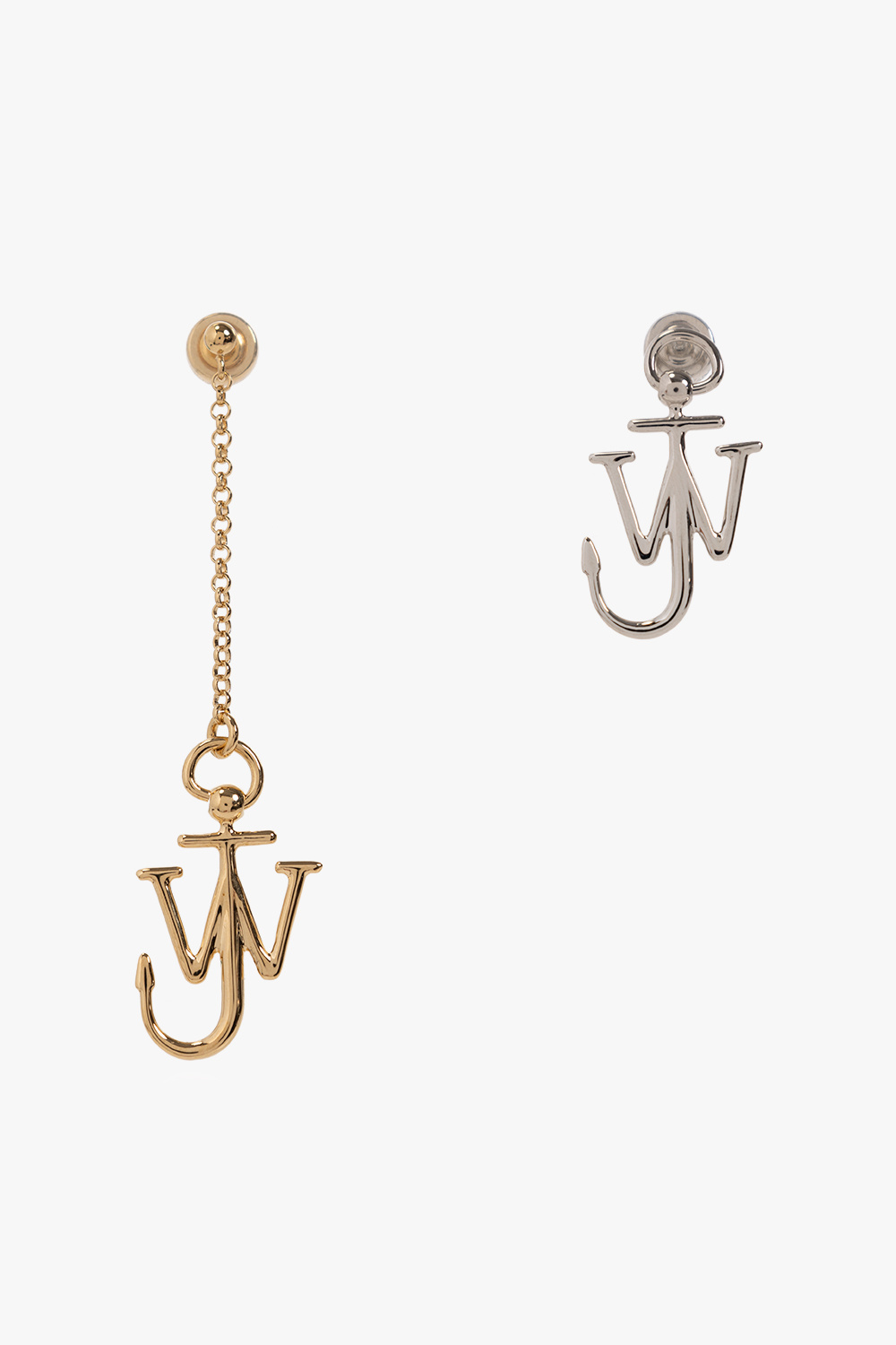 JW Anderson Iconic Anchor Asymmetrical Earrings in Metallic for Men