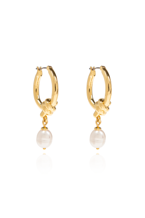 Brass earrings with pearl pendant