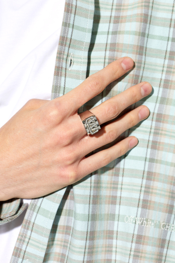 Off-White Anillos de sello con cristales brillantes
