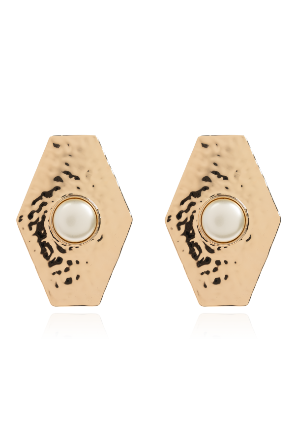 Self-Portrait Brass earrings with glass pearl