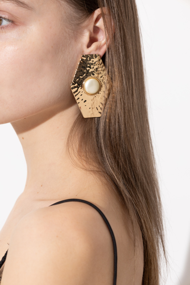 Self-Portrait Brass earrings with glass pearl