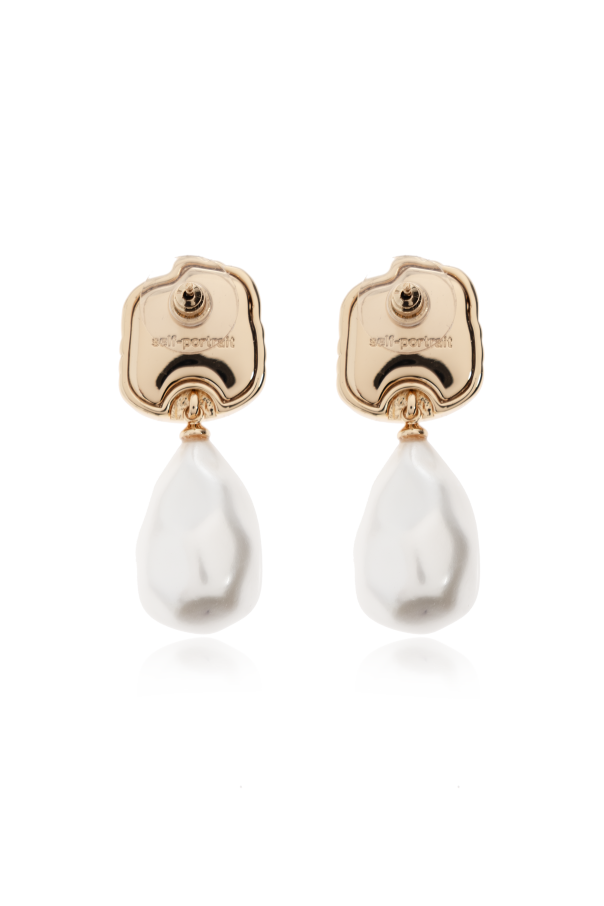 Self-Portrait Brass earrings with pearl