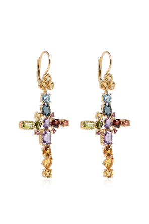 Gold earrings with a religious motif