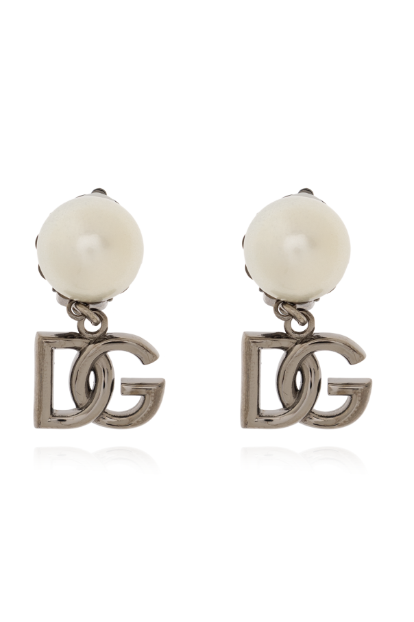 Dolce & Gabbana boat print silk shirt Clip-on earrings with logo