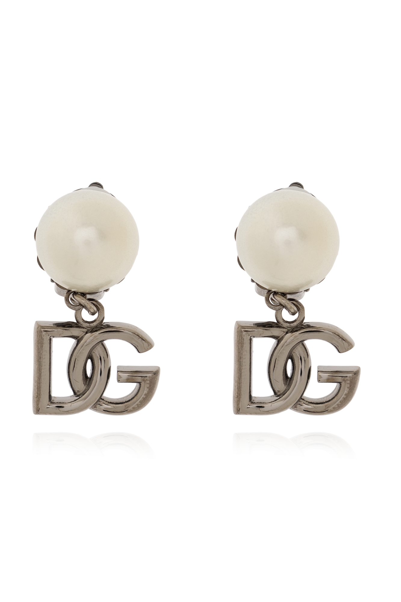 Dolce & Gabbana boat print silk shirt Clip-on earrings with logo