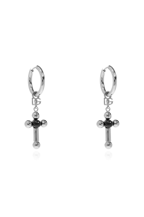 Earrings with a pendant featuring a religious motif