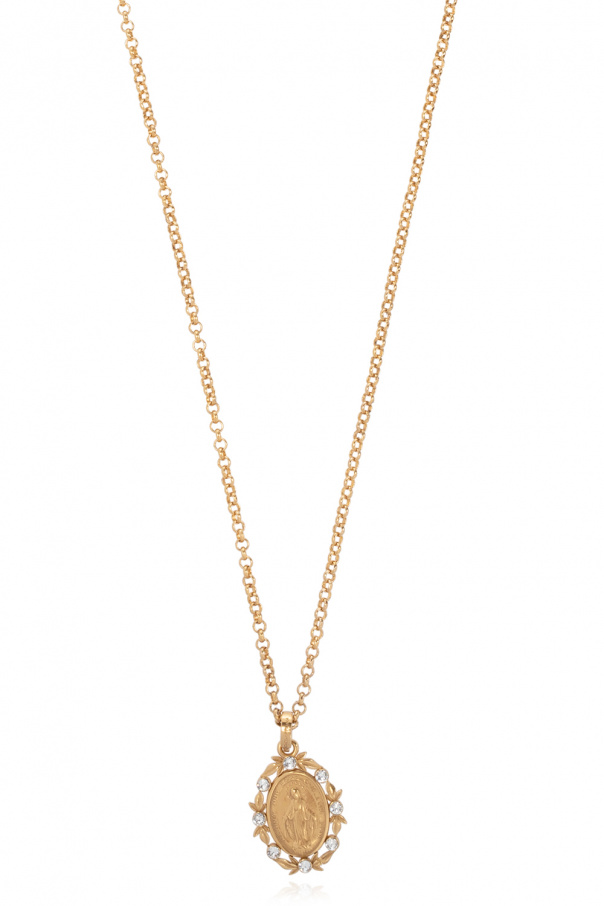 Dolce & Gabbana enamel lion logo brooch Brass necklace