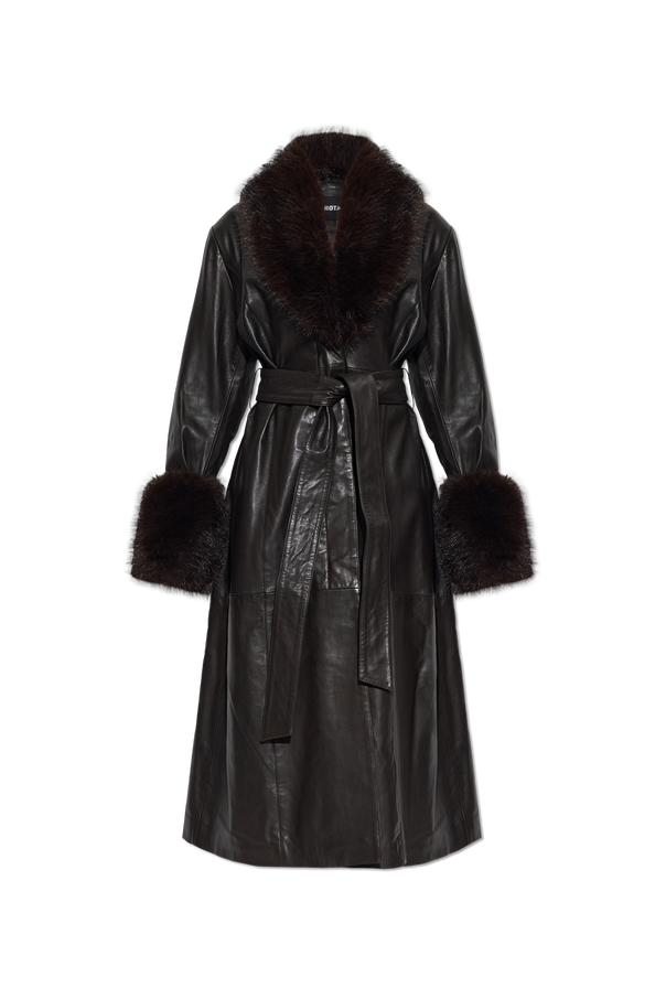ROTATE Leather coat with belt