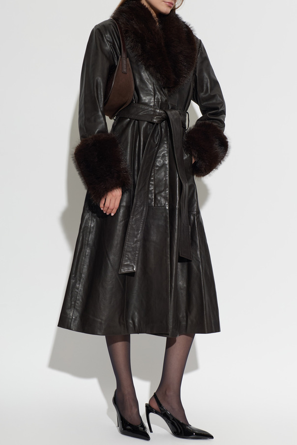 ROTATE Leather coat with belt