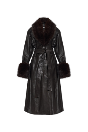 Leather coat with belt