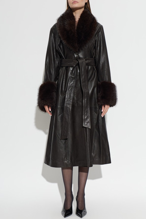 ROTATE Leather coat with belt