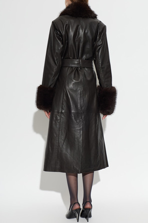 ROTATE Leather coat with belt