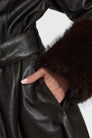 ROTATE Leather coat with belt
