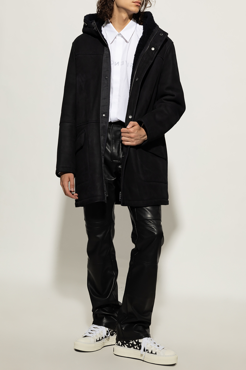 Yves salomon cortas Hooded leather coat