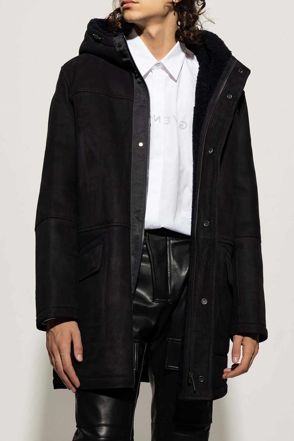 Yves salomon cortas Hooded leather coat