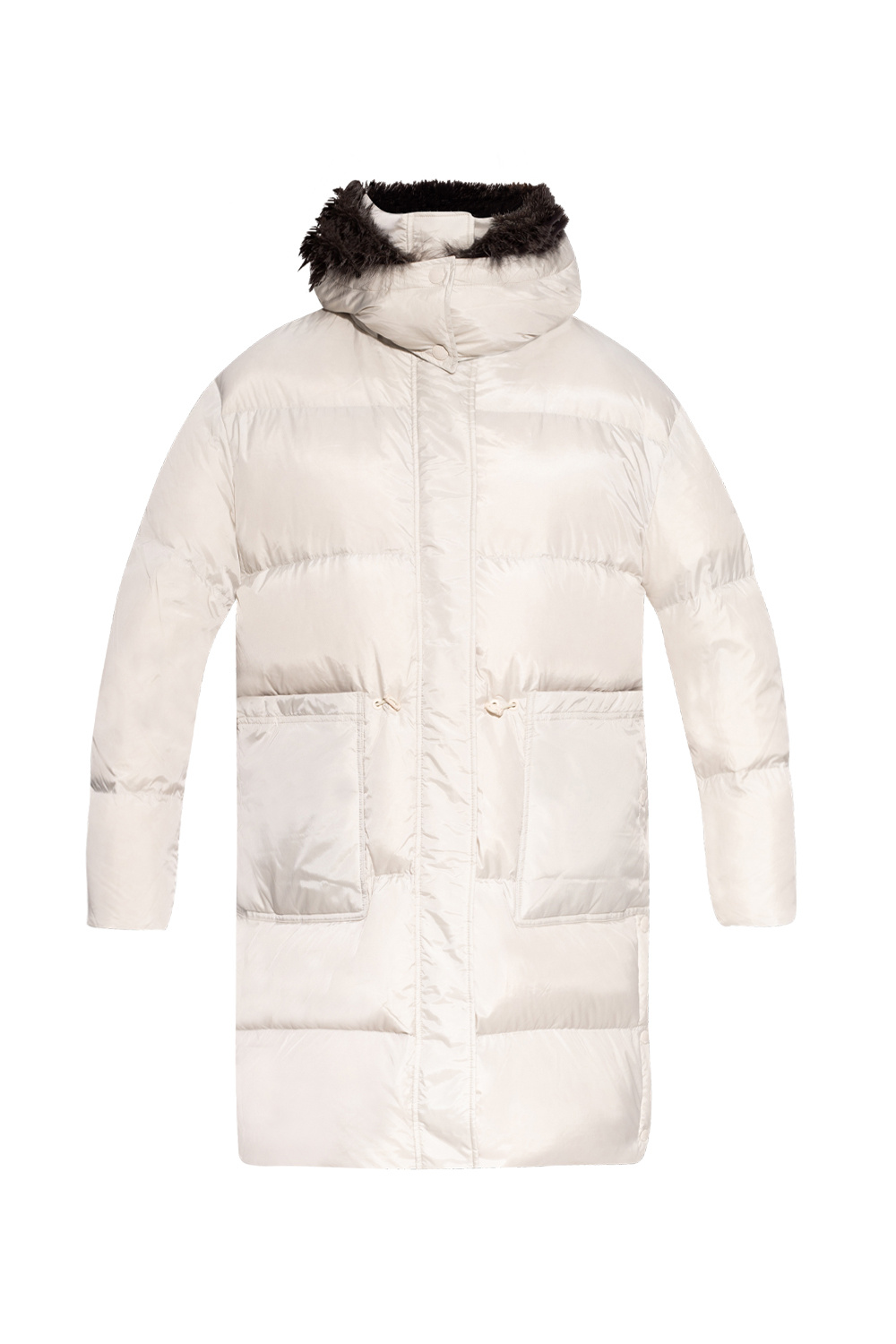 Womens Yves Salomon white Fur-Trim Puffer Jacket with Gloves