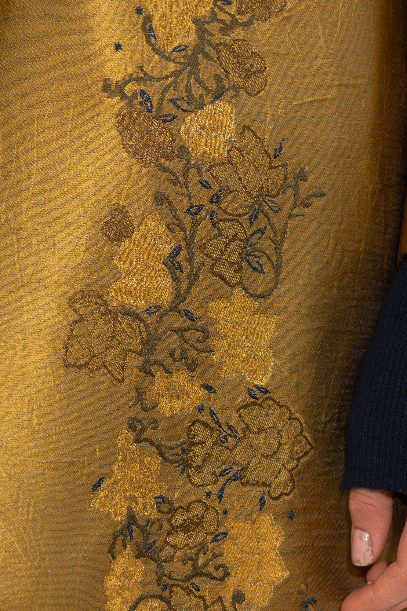 Dries Van Noten Ravik Metallic Jacquard Tie-Waist Coat, Gold