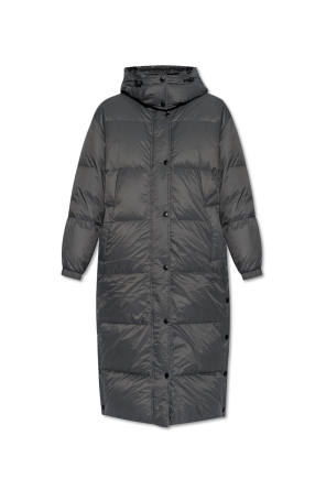 Long reversible jacket with detachable hood