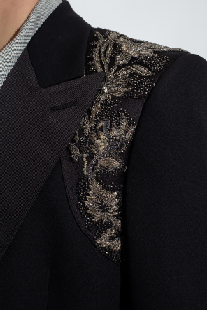 Alexander McQueen Pre-owned Alexander McQueen V-neck Sweater with Feather Embroidery in Black Wool