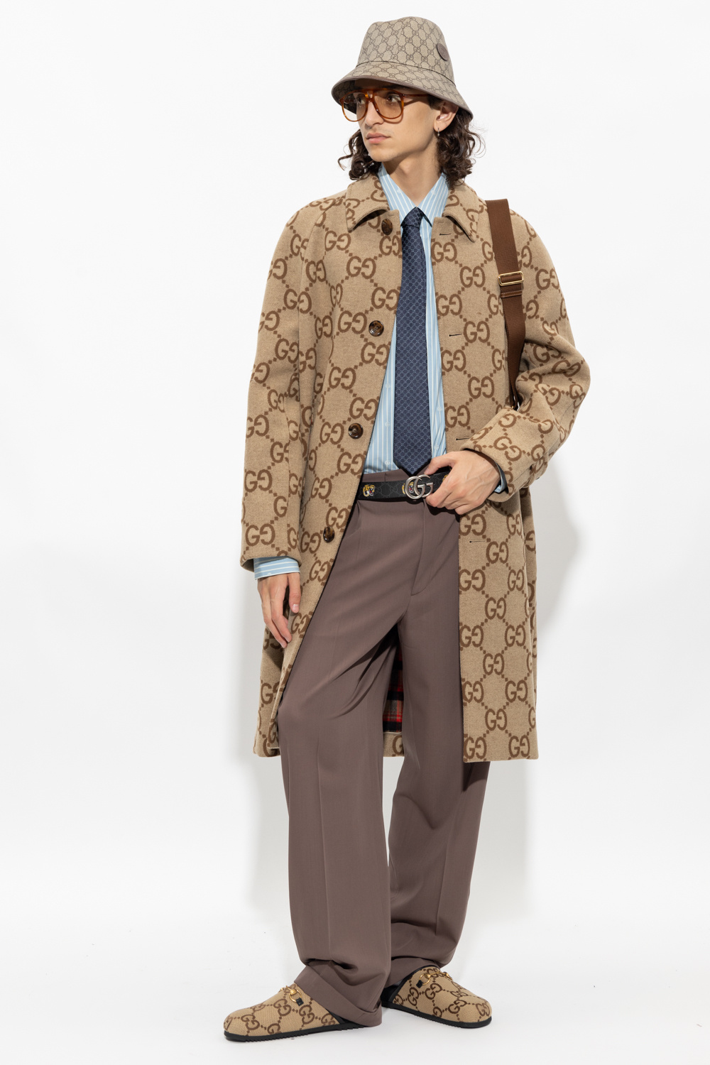 Gucci Kids Monogram Print Double Breasted Coat - Neutrals