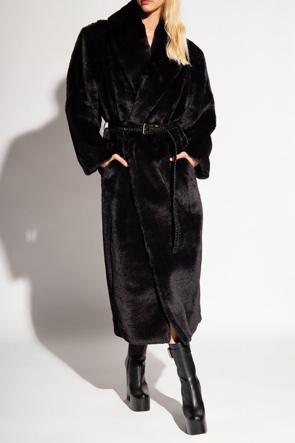 Saint Laurent Faux fur coat with belt