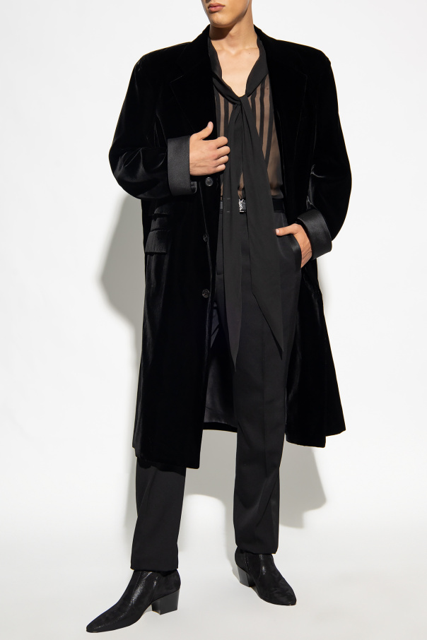 Saint Laurent Aksamitny płaszcz typu ‘oversize’