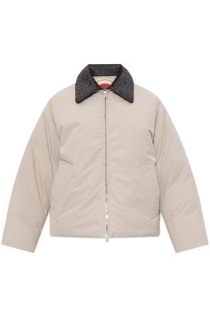 Quilted jacket with leather collar