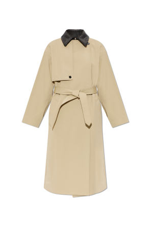 Trench coat with leather collar