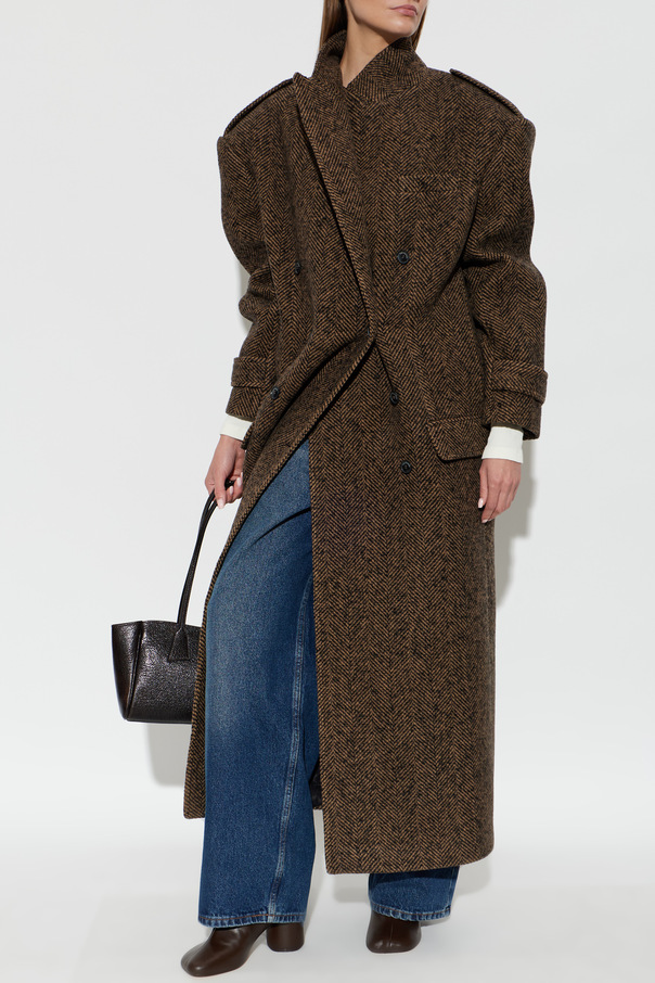 The Mannei Brown herringbone wool coat