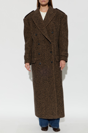 The Mannei Brown herringbone wool coat