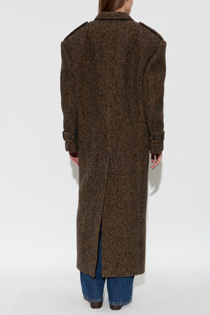 The Mannei Brown herringbone wool coat