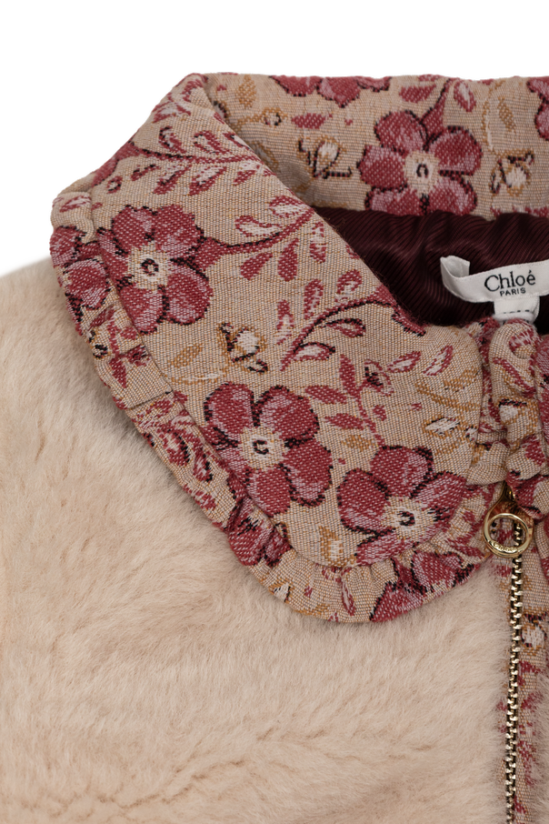 Chloé Kids Beige Teddybear Jacket with Floral Collar by Chloé Kids