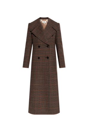 Double-breasted check-pattern coat