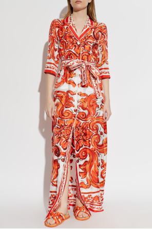Dolce & Gabbana Long, silk coat with "Majolica" print