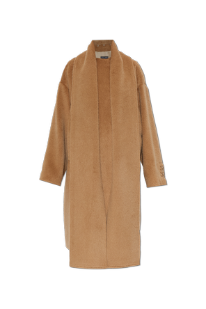 Wool coat with integrated scarf