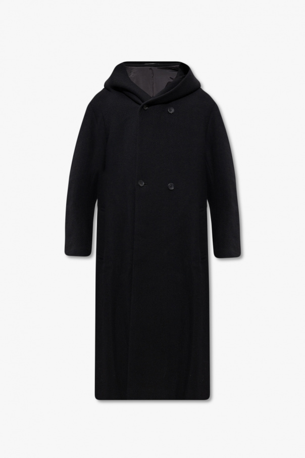 Yohji Yamamoto hooded long cotton coat - Black